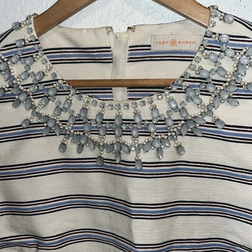 Tory Burch Kaylin embroidered embellished beaded collar shift dress size 12